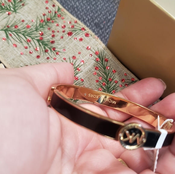 Michael Kors Stainless Steel and Enamel MK Logo Bangle Bracelet for Women - Picture 10 of 11